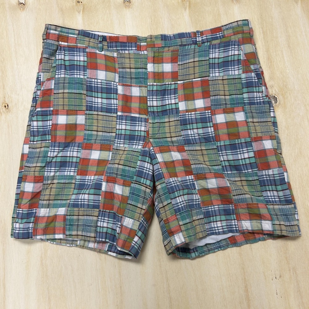 Vintage Majer Chino Shorts Mens 40 Patchwork Madras Plaid Preppy 8 Inseam USA